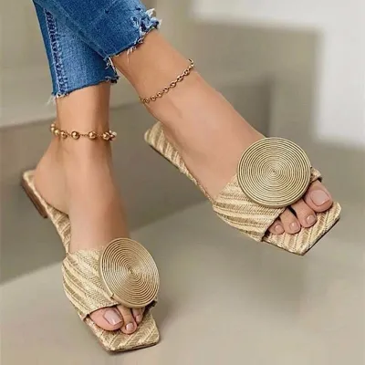 Women's Fashion Plus Size Solid Color Mosquito Incense Decorative Square Toe Flat Slippers with Linen Upper
