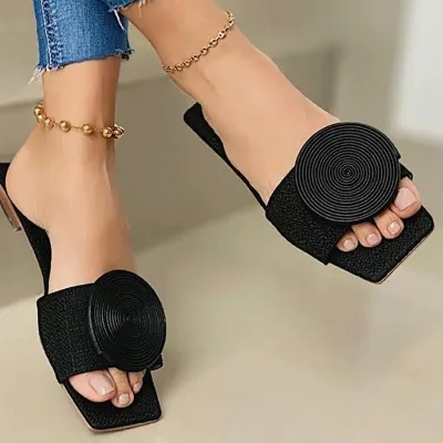Women's Fashion Plus Size Solid Color Mosquito Incense Decorative Square Toe Flat Slippers with Linen Upper