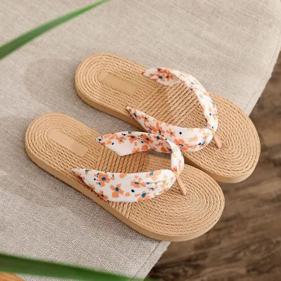 Women Fashion Casual Plus Size Daisy Cloth Flip Flop With EVA Upper