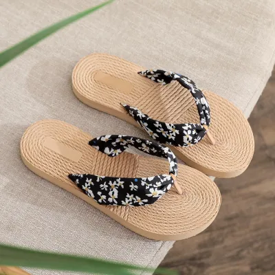 Women Fashion Casual Plus Size Daisy Cloth Flip Flop With EVA Upper