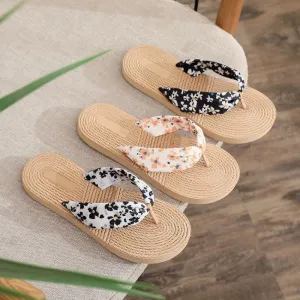 Women Fashion Casual Plus Size Daisy Cloth Flip Flop With EVA Upper