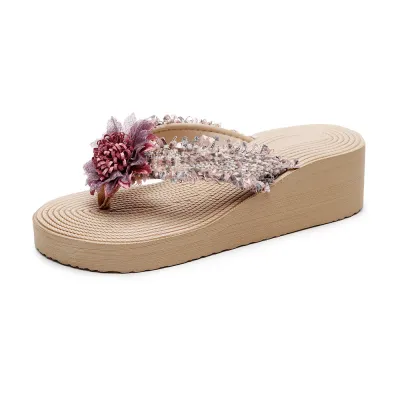 Women Fashion Casual Bohemian Imitation Straw Rope Wedge Heel Slippers