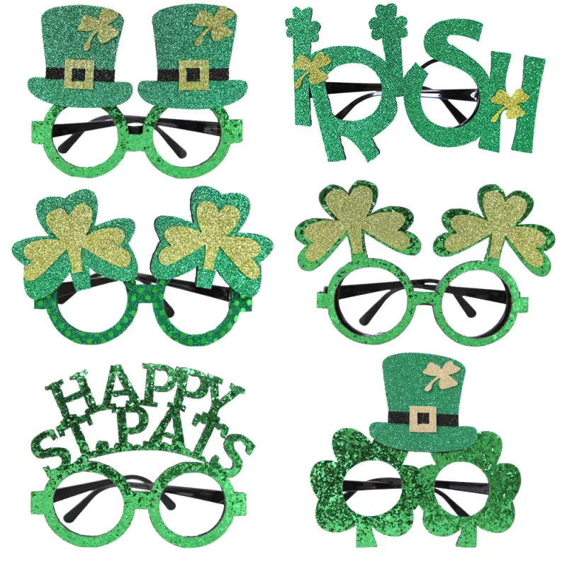 St. Patrick Day Party Green Hat Clover Plastic Glasses Frame Irish Decoration