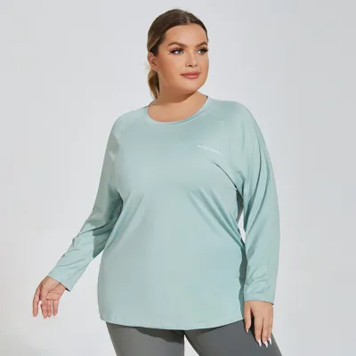 Women Plus Size Loose Alphabet Print Milk Fiber Yoga Long Sleeve Top