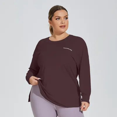 Women Plus Size Loose Alphabet Print Milk Fiber Yoga Long Sleeve Top