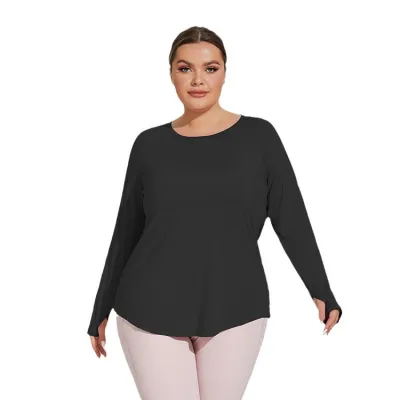 Women Plus Size Loose Fit Breathable Long Sleeve Yoga Top