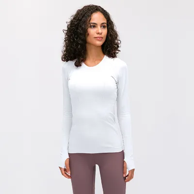 Women's Cotton Blend Yoga Long Sleeve Round Neck Sports T-Shirt