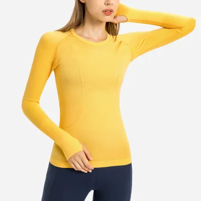 Women's Cotton Blend Yoga Long Sleeve Round Neck Sports T-Shirt