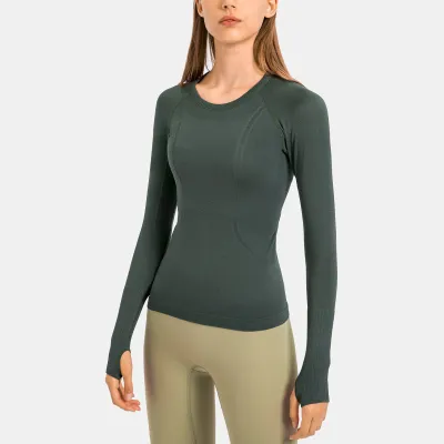 Women's Cotton Blend Yoga Long Sleeve Round Neck Sports T-Shirt