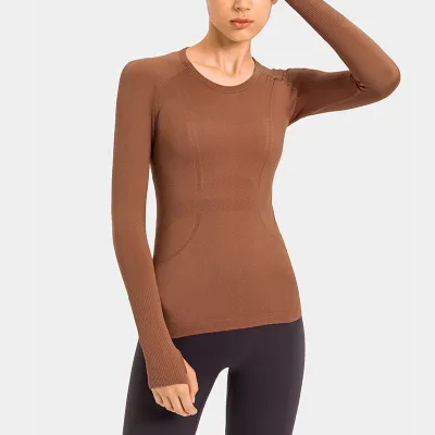Women's Cotton Blend Yoga Long Sleeve Round Neck Sports T-Shirt