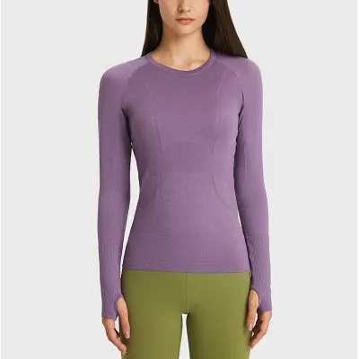 Women's Cotton Blend Yoga Long Sleeve Round Neck Sports T-Shirt