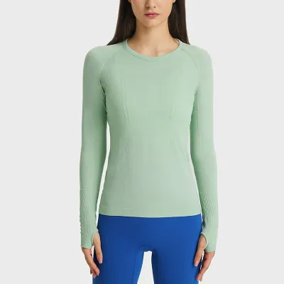 Women's Cotton Blend Yoga Long Sleeve Round Neck Sports T-Shirt