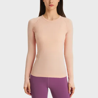 Women's Cotton Blend Yoga Long Sleeve Round Neck Sports T-Shirt