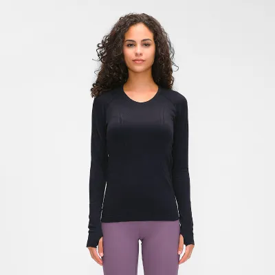 Women's Cotton Blend Yoga Long Sleeve Round Neck Sports T-Shirt