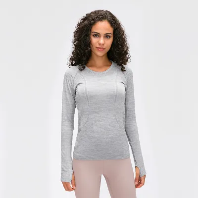 Women's Cotton Blend Yoga Long Sleeve Round Neck Sports T-Shirt