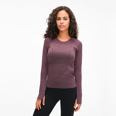 Women's Cotton Blend Yoga Long Sleeve Round Neck Sports T-Shirt