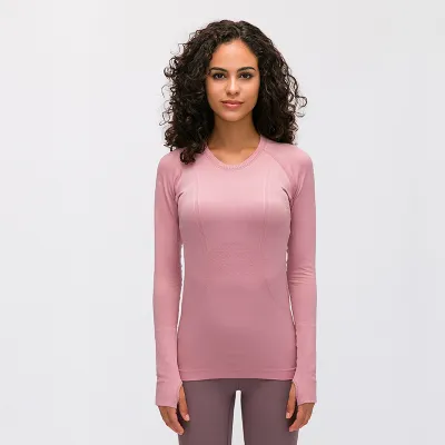 Women's Cotton Blend Yoga Long Sleeve Round Neck Sports T-Shirt