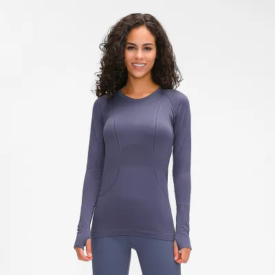 Women's Cotton Blend Yoga Long Sleeve Round Neck Sports T-Shirt