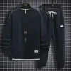 A15 Waffles Sweat Set Navy Blue