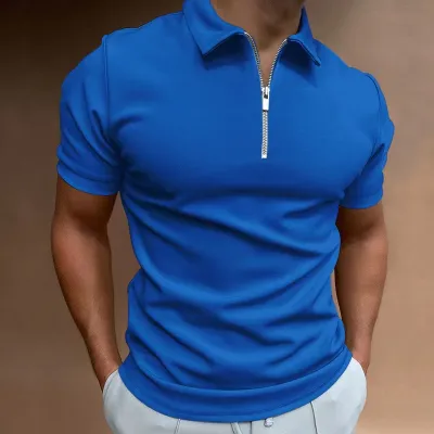 Men Casual Sport Basic Solid Color Short Sleeve Lapel Zipper Polo Shirt Shorts Set