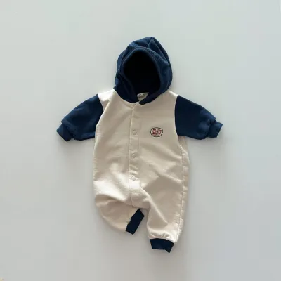 Kids Baby Boys Casual Color Block Hooded Long Sleeve Round Neck Bodysuit