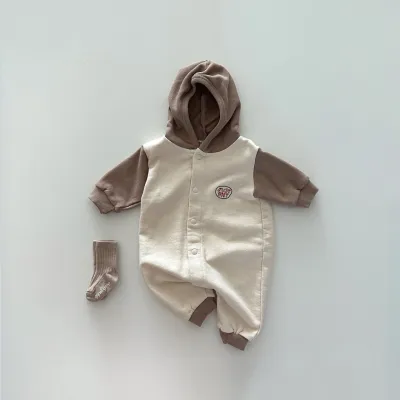 Kids Baby Boys Casual Color Block Hooded Long Sleeve Round Neck Bodysuit
