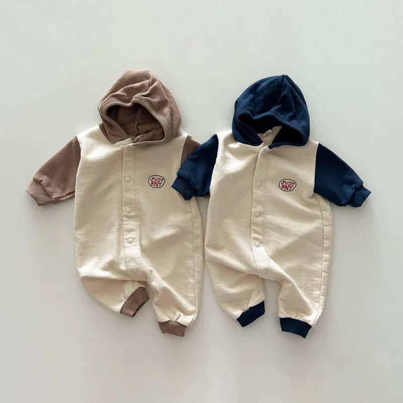 Kids Baby Boys Casual Color Block Hooded Long Sleeve Round Neck Bodysuit