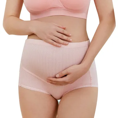 Adjustable High Waist Maternity Panties in Rib-Knit Cotton Solid Color