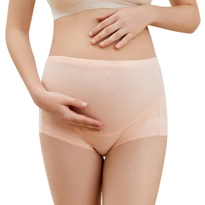 Adjustable High Waist Maternity Panties in Rib-Knit Cotton Solid Color