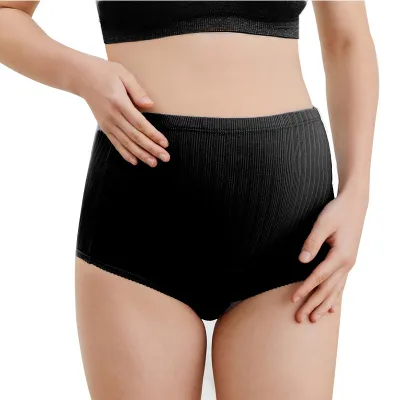 Adjustable High Waist Maternity Panties in Rib-Knit Cotton Solid Color