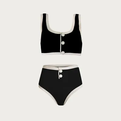Women's Simple Black White Tankini Swimsuit Set