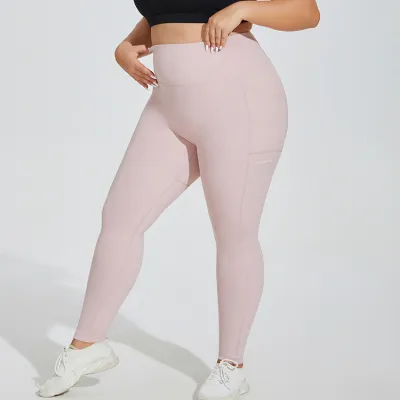 Women Plus Size Solid Color Letter Print Yoga Leggings