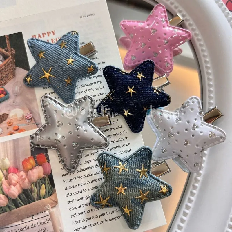 Women Fashion Y2K Denim Fabric Star Duckbill Hair Clip