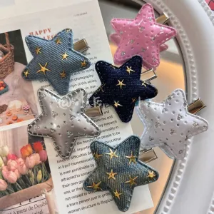 Women Fashion Y2K Denim Fabric Star Duckbill Hair Clip