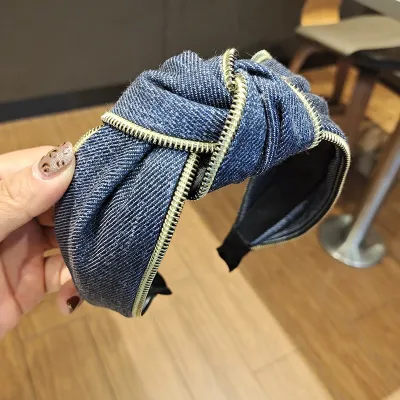 Denim Fabric Knot Wide-Brimmed Headbands for Women