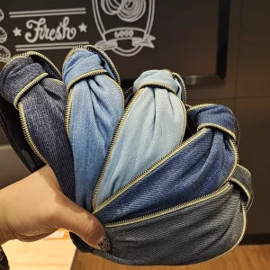 Denim Fabric Knot Wide-Brimmed Headbands for Women