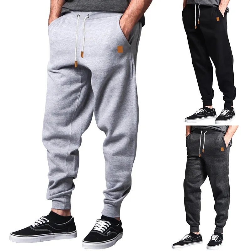 Men Fashion Casual Basic Versatile Solid Color Fleece Jogger Pants
