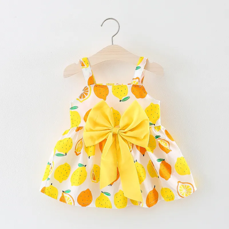 Kids Baby Girls Casual Fruit Print Bow Cami Cotton Dress