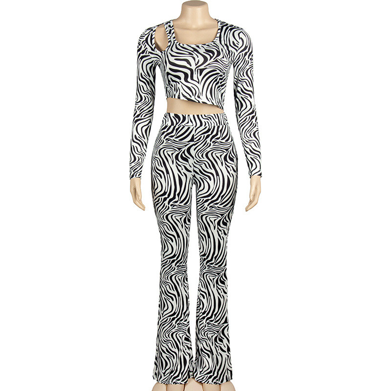 Wholesale Women Fashion Animal Zebra Print Long Sleeve Top