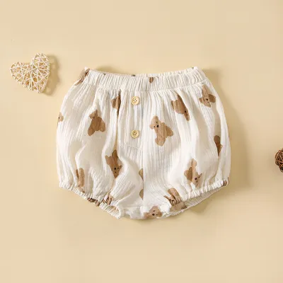 Kids Baby Boys Girls Casual Cute Cartoon Bear Tiny Flower Print Shorts Cotton 100%