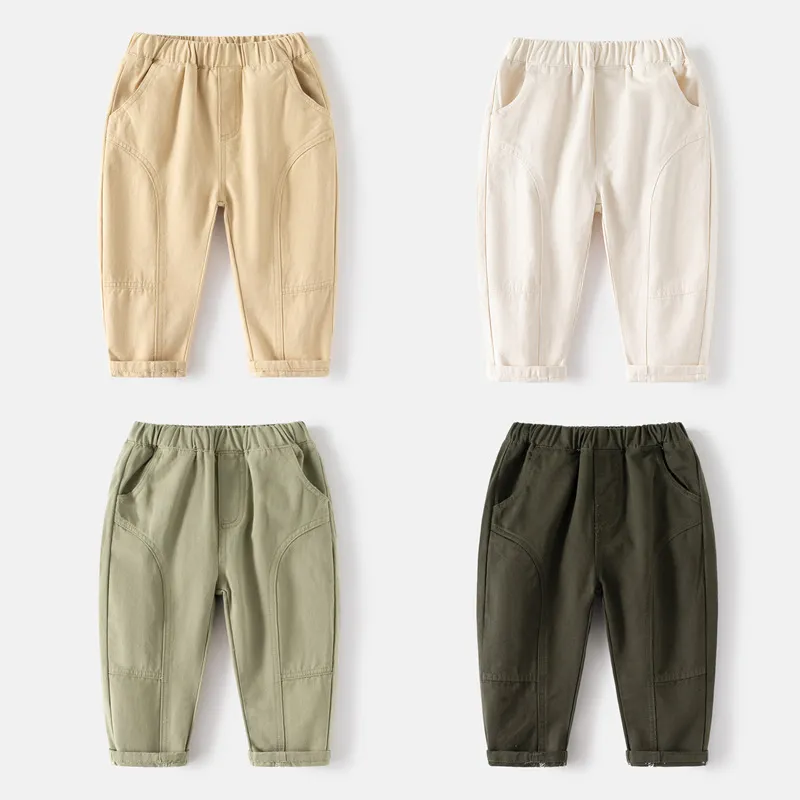 Kids Toddler Boys Fashion Casual Basic Solid Color Long Pants Low Waist Cotton Blend