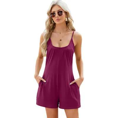Summer Women Fashion Solid Color Sling Loose Rompers