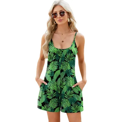 Summer Women Fashion Solid Color Sling Loose Rompers