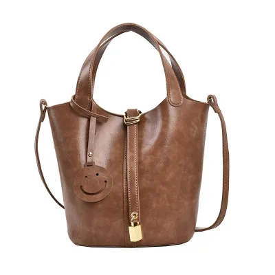 Women's Simple Fashionable Large Capacity PU Crossbody Bucket Bag