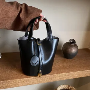 Women's Simple Fashionable Large Capacity PU Crossbody Bucket Bag