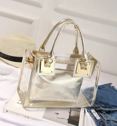 Women Fashion Transparent Clear Square Jelly Handbag PVC