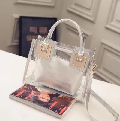 Women Fashion Transparent Clear Square Jelly Handbag PVC