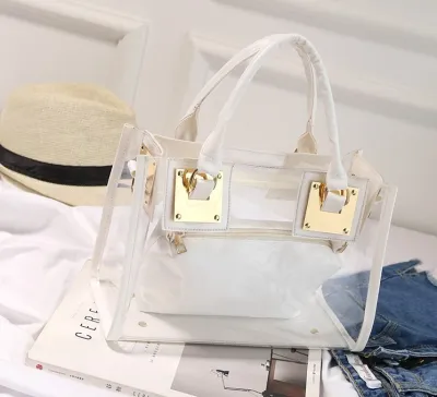 Women Fashion Transparent Clear Square Jelly Handbag PVC