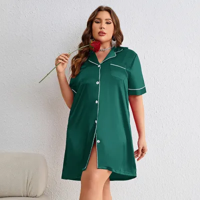 Women Large Size Single-Breasted Simulation Silk Pajamas