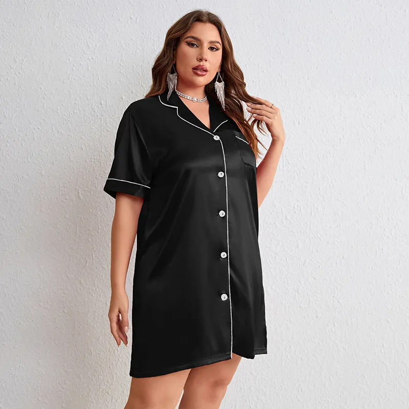 Women Large Size Single-Breasted Simulation Silk Pajamas